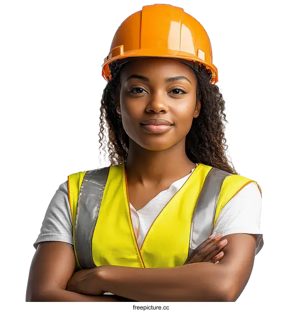 [Transparent Background PNG]Confident African American Woman in Construction Uniform