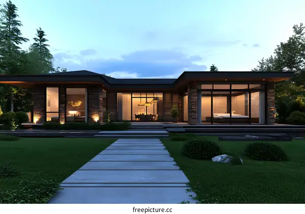 Modern House Exterior Design with Stone and Glass