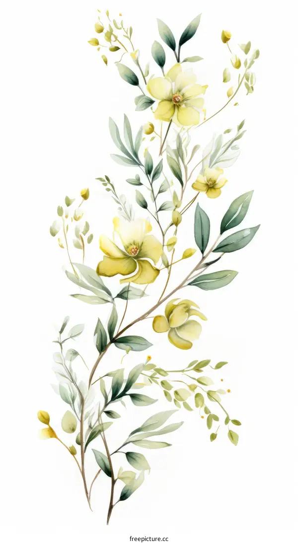 Yellow Watercolor Floral Illustration