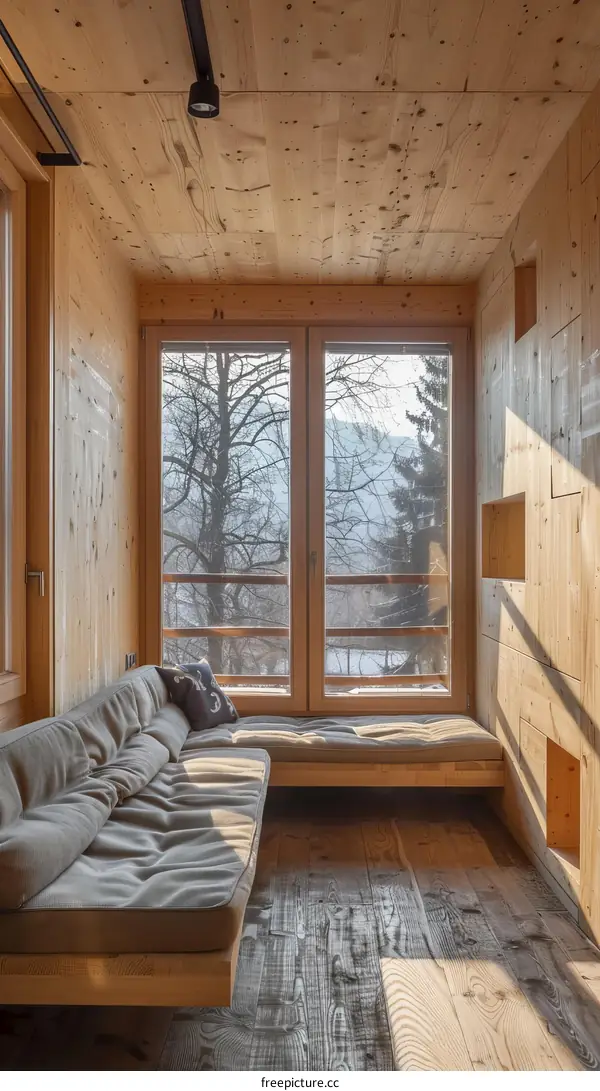 Small wooden house with large windows