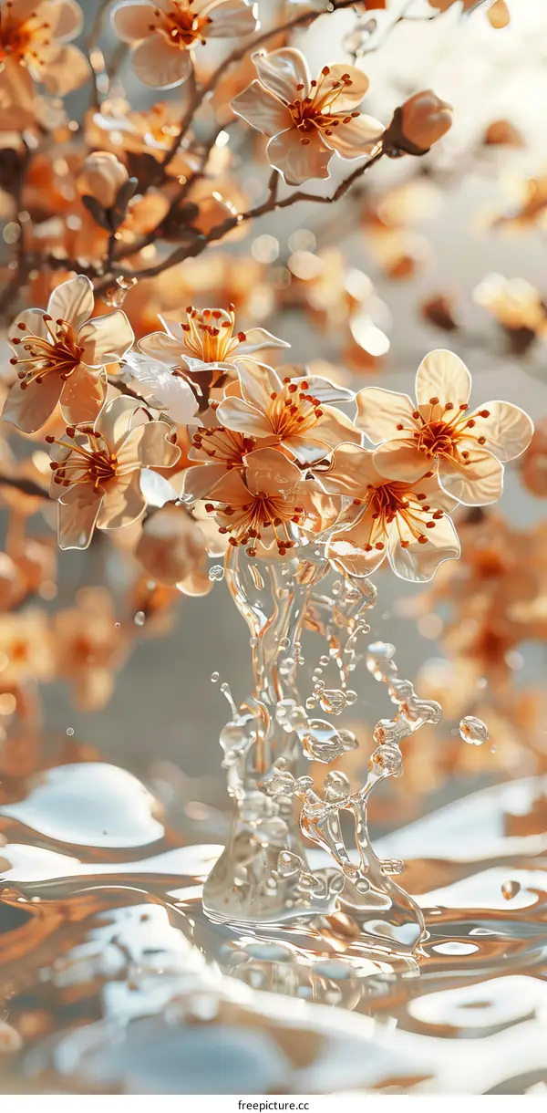 Beautiful Spring Blossoms Splashing into Water