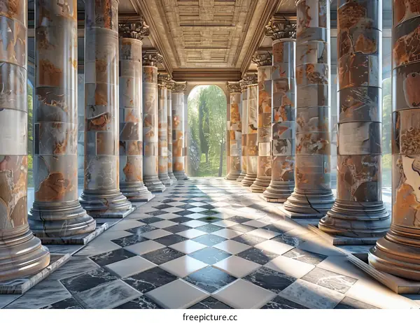 Grand Marble Hallway with Ornate Details