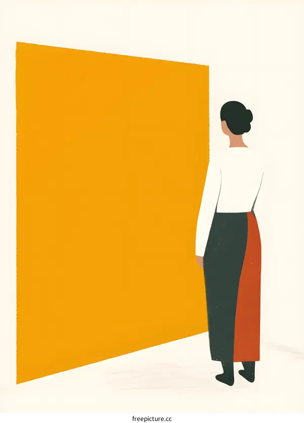 Woman Looking at a Yellow Wall