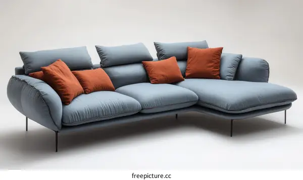 Modern Grey Sectional Sofa with Orange Cushions