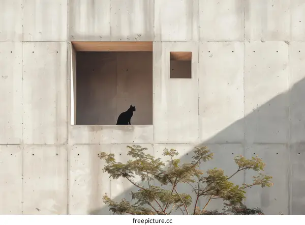 Black Cat in Concrete Window Frame