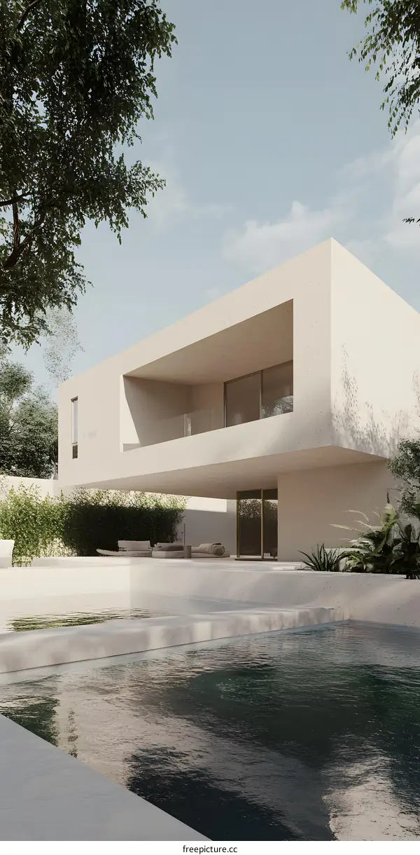 Modern Minimalist House with Swimming Pool and Lush Greenery