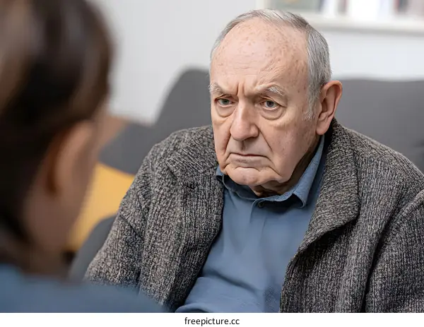 Closeup Portrait of an Elderly Man with a Worried Expression