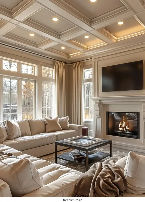 Fireplace decor in a cozy living room interior design