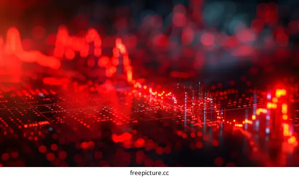 Red glowing circuit board with microchips and electronic components