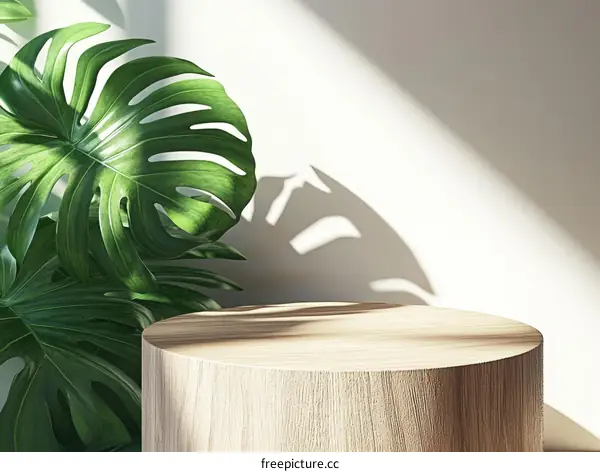 Elegant Wooden Display Stand with Lush Plants