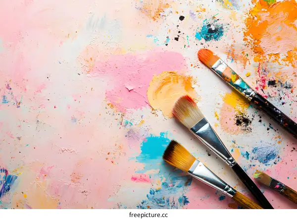 Paintbrushes on Pink Palette Background