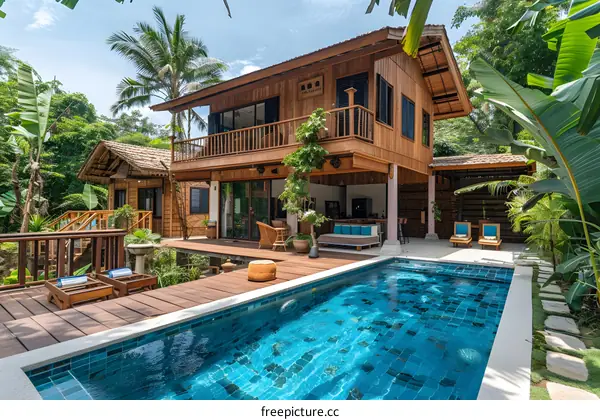 Tropical Wooden House with Swimming Pool