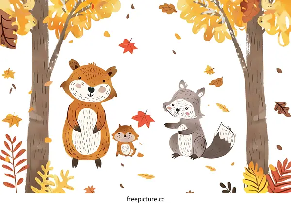 Cute Animals In The Autumn Forest
