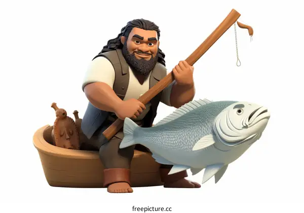 Polynesian Fisherman with a Big Fish