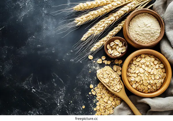 Oatmeal and Wheat on Dark Background