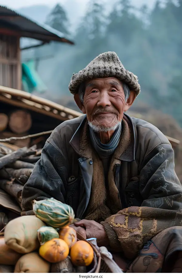Portrait of an old Asian man with a warm smile