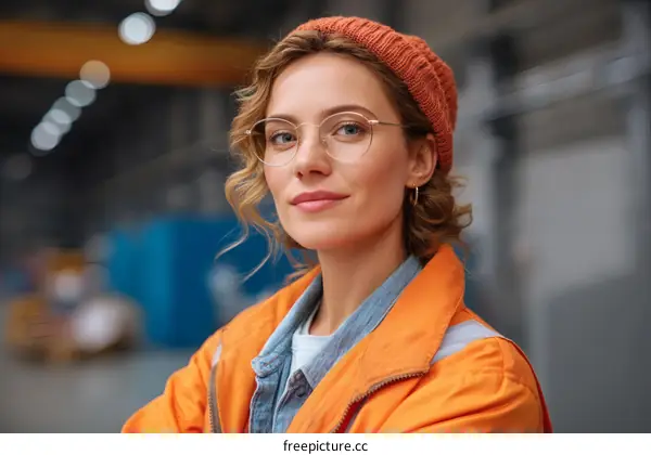 Confident Woman in Industrial Setting