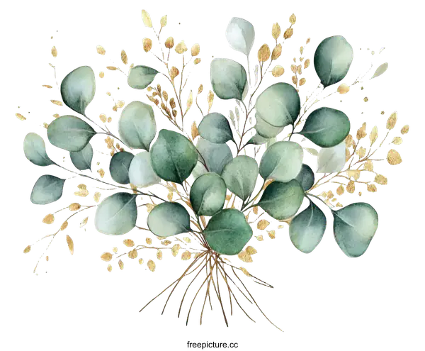 [Transparent Background PNG]Delicate Eucalyptus Arrangement with Gold Accents