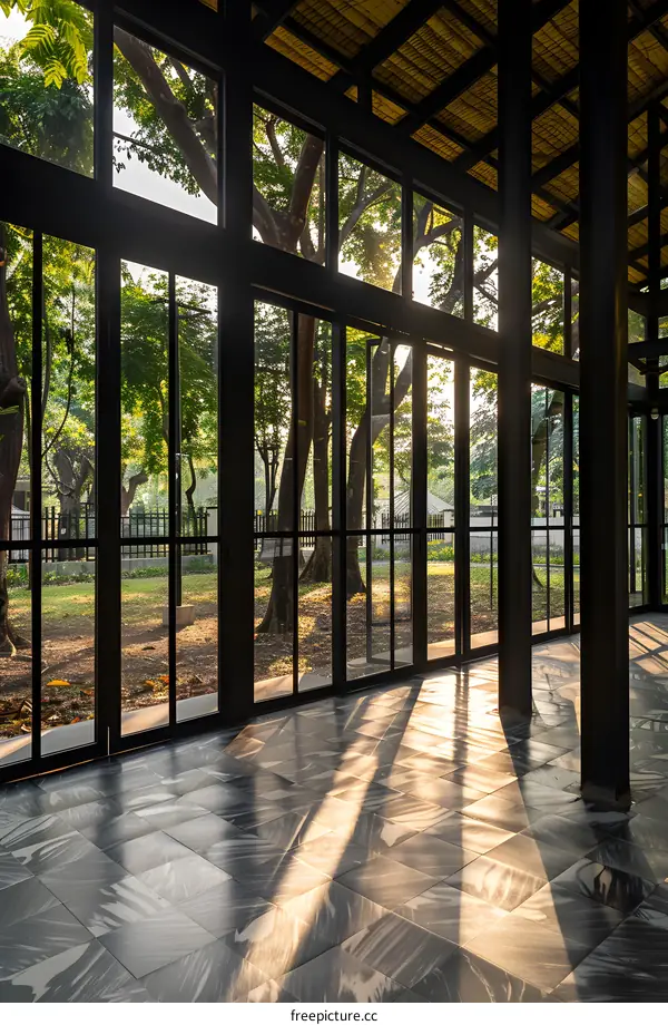 Large Windows View Green Garden Sunlight