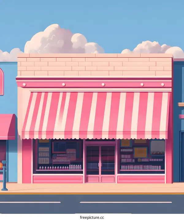 Pink Striped Awning Shop Front Illustration