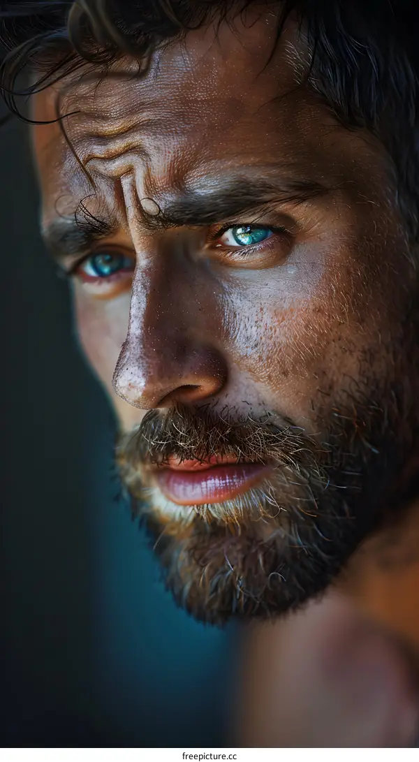 Portrait of a handsome man with blue eyes and a beard
