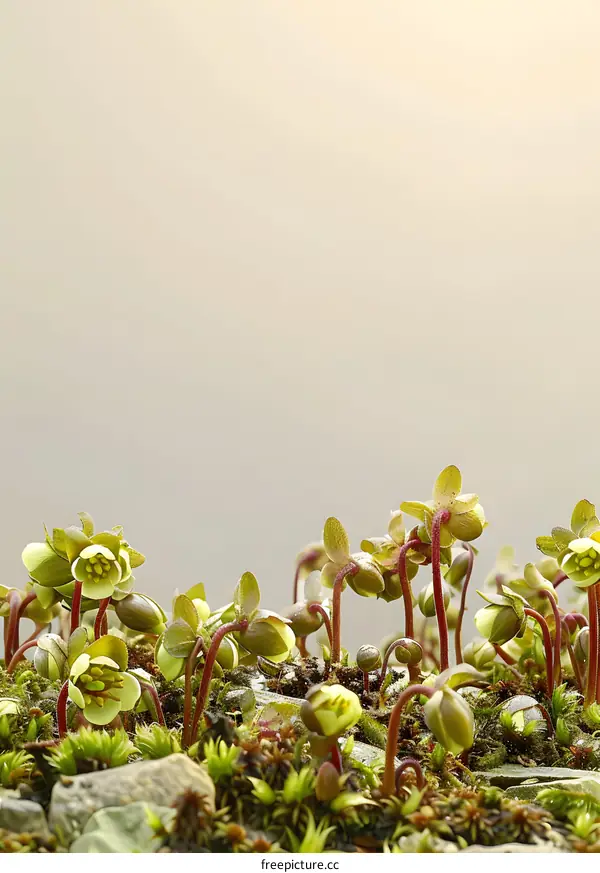 Close Up View of Green Flowers Growing in the Spring