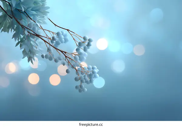 Delicate Blue Berries on a Branch, Soft Background