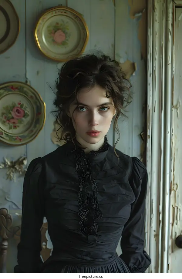 Portrait of a young woman in a black dress