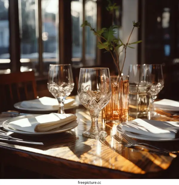 Elegant Restaurant Table Setting with Sunlight