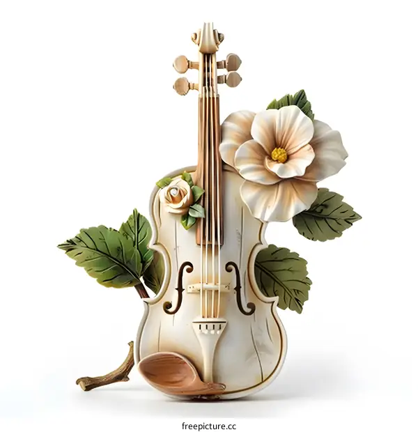 A violin with flower and leaf