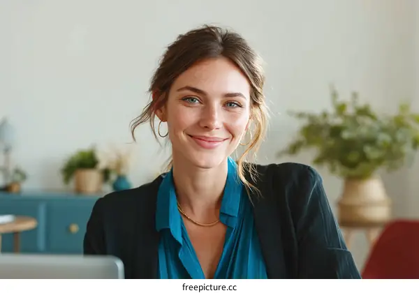 Smiling Caucasian Woman in Business Attire