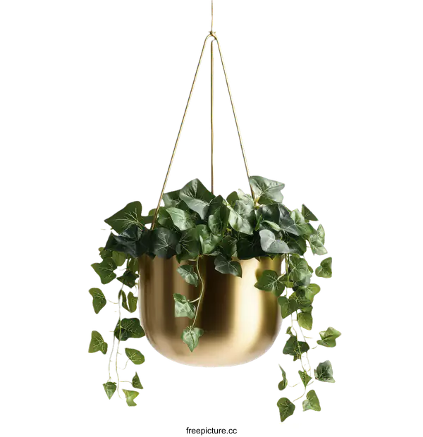 [Transparent Background PNG]Gold Hanging Planter with Greenery