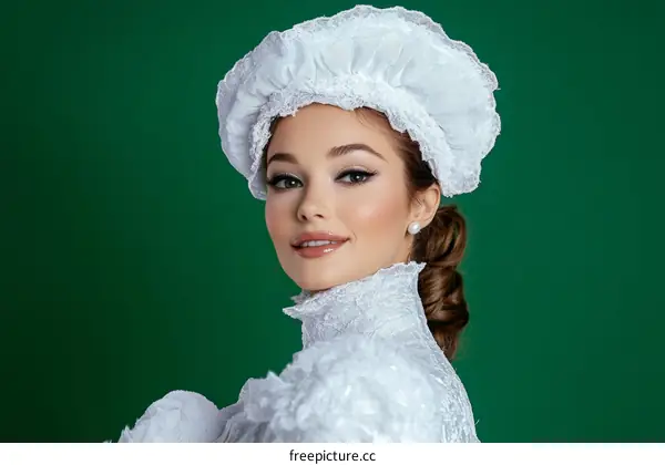 Elegant Woman in Vintage White Dress