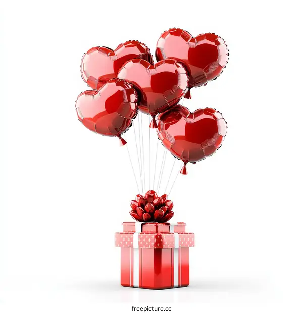 Red Heart Balloons and Gift Box Illustration