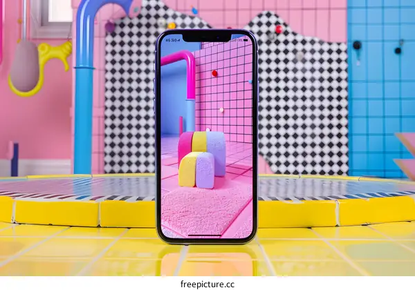 Pink and Blue Abstract Background with Geometric Shapes on Smartphone