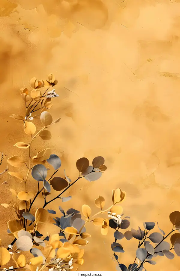 Yellow and Gray Leaves on a Textured Yellow Background