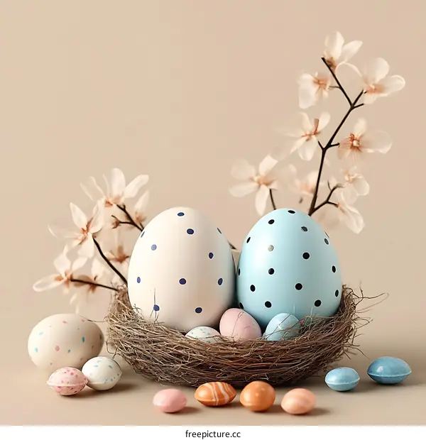 Easter Eggs in a Nest with Flowers