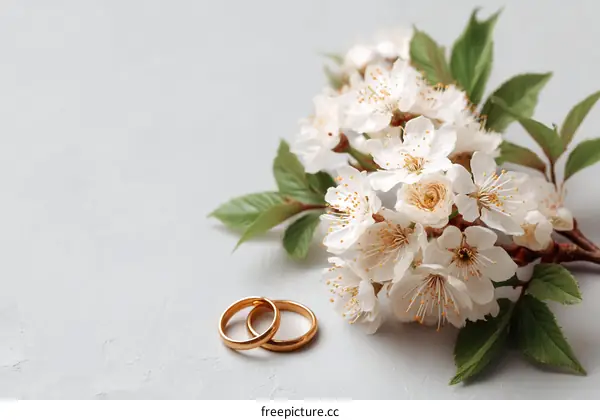 Beautiful Spring Blossoms with Wedding Rings