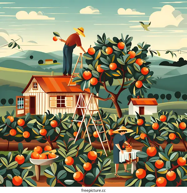 Harvesting Oranges in a Sunny Orchard