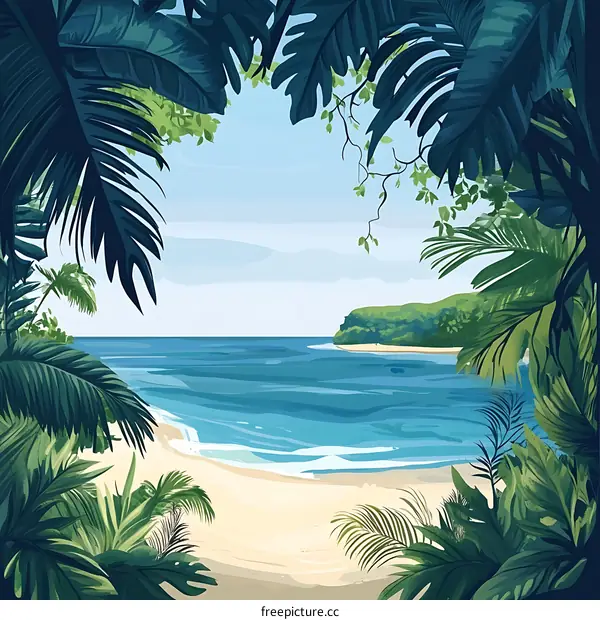 Tropical Beach Landscape with Lush Greenery