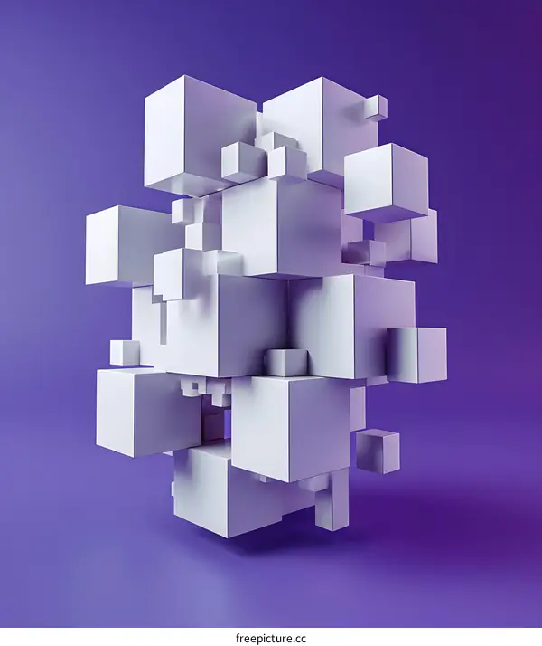 Abstract 3D Geometric Shapes Rendered In White On A Purple Background
