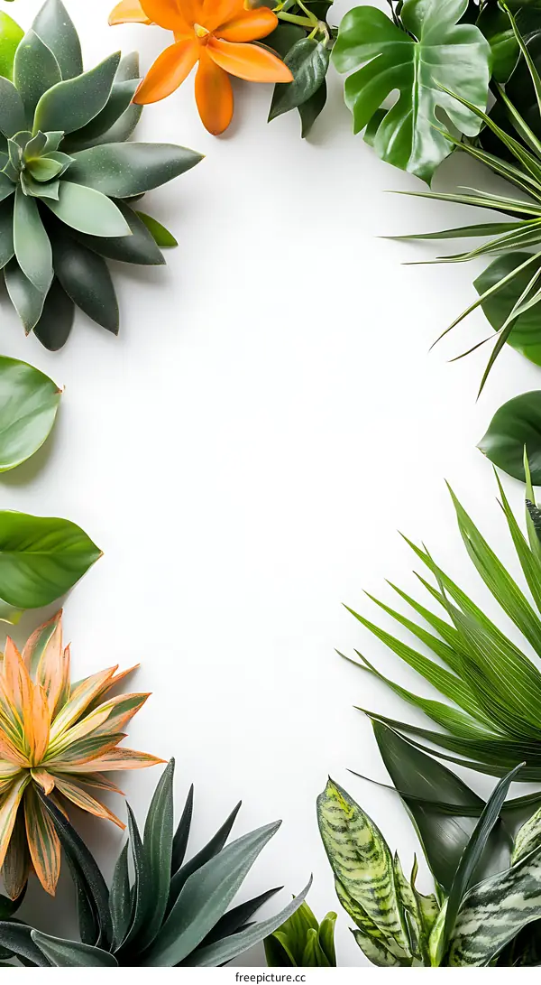Tropical Leaves Frame White Background