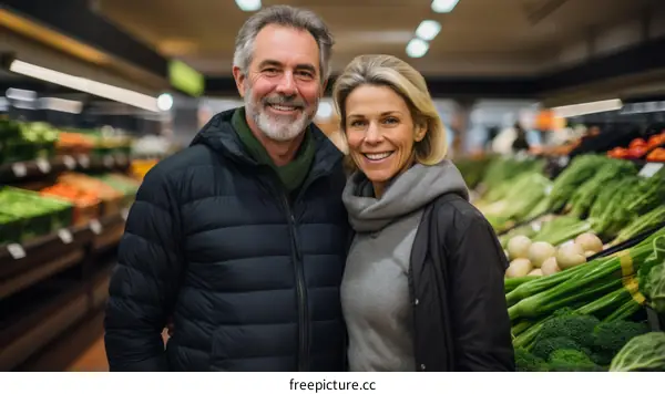 Happy Couple Grocery Shopping Together