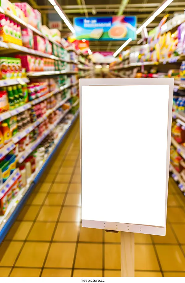 Blank Sign in Supermarket Aisle
