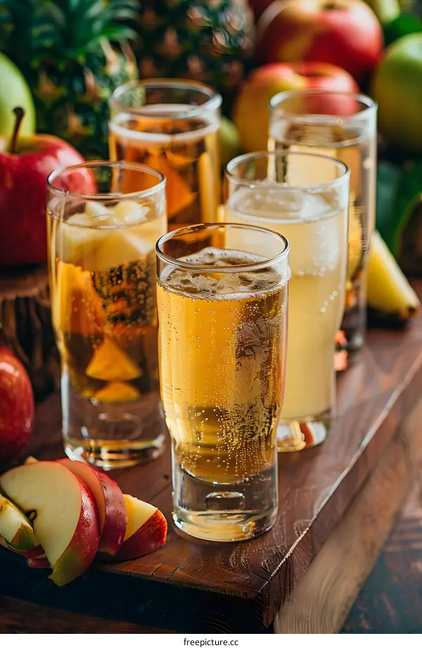 Fresh Apple Cider in Glass Tumblers on Rustic Wooden Table