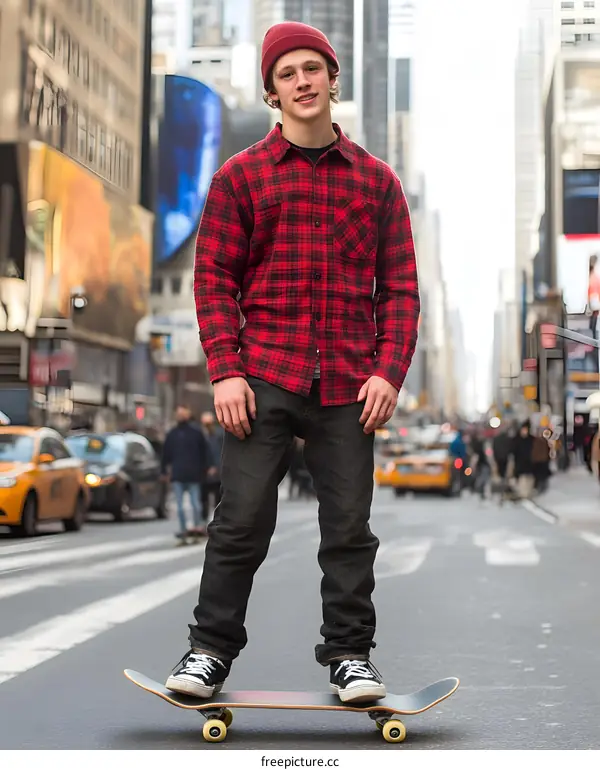 Young Man Skateboarding In New York City