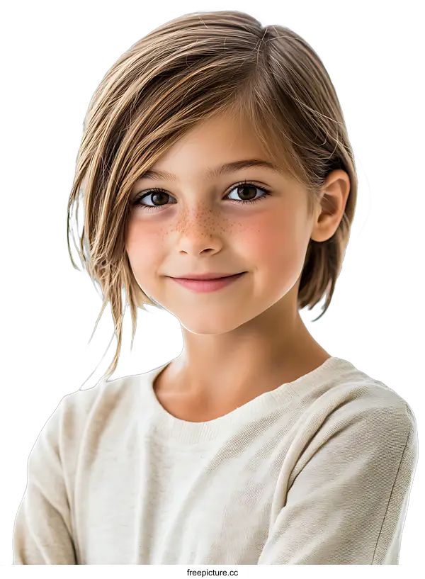 [Transparent Background PNG]Portrait of a Young Girl with Freckles