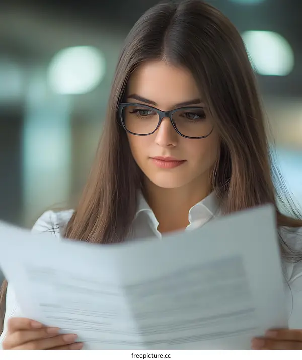Businesswoman reading document in office