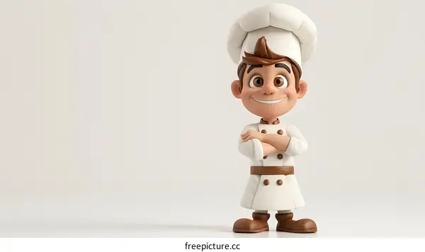 A cartoon chef is standing with his arms crossed.