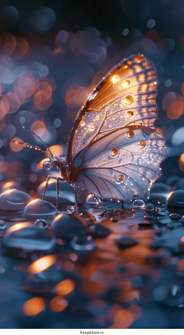 Butterfly Macro Photography: Delicate Beauty on a Dew-Kissed Leaf